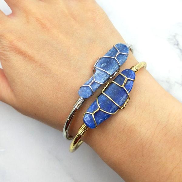 bangle gold silver plated irregular natural blue kyanite stone open adjustable bracelet wire wrapped designer charms for men women gift, Black
bangle gold silver plated irregular natural blue kyanite stone open adjustable bracelet wire wrapped designer charms for men women gift, Black