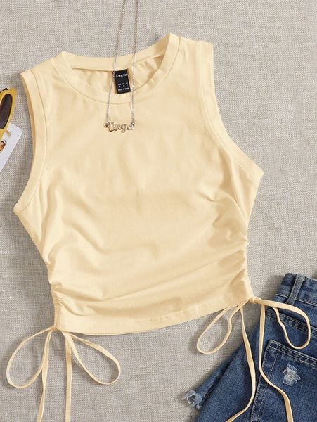 drawstring ruched side crop tank e6af#, White
drawstring ruched side crop tank e6af#, White