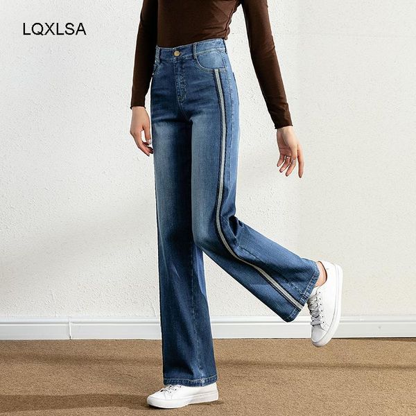 women's jeans fashion straight wide leg high waist slim large size thicken side stripe long denim for autumn winter, Blue
women's jeans fashion straight wide leg high waist slim large size thicken side stripe long denim for autumn winter, Blue