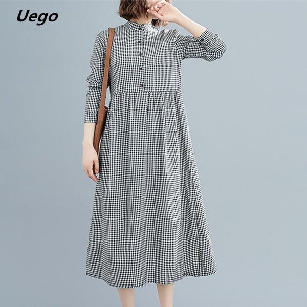 casual dresses stand collar button fashion plaid blouse dress long sleeve autumn plus size cotton linen women midi spring, Black;gray
casual dresses stand collar button fashion plaid blouse dress long sleeve autumn plus size cotton linen women midi spring, Black;gray