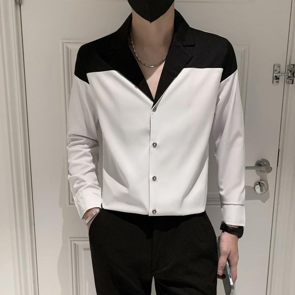 men's casual shirts original fashion v-neck shirt men dress black white patchwork long sleeve slim fit male blouses camisa social mascu, White;black
men's casual shirts original fashion v-neck shirt men dress black white patchwork long sleeve slim fit male blouses camisa social mascu, White;black