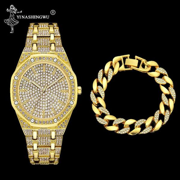 wristwatches luxury men gold + silver watch hip hop bracelet crystal miami ice out cuban chain and braclete bilezik, Slivery;brown
wristwatches luxury men gold + silver watch hip hop bracelet crystal miami ice out cuban chain and braclete bilezik, Slivery;brown