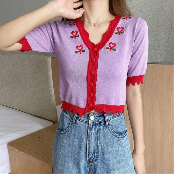 embroideried hearts cropped sweaters cardigans lady short sleeve patched waved v neck cardigan crop for female summer, White;black
embroideried hearts cropped sweaters cardigans lady short sleeve patched waved v neck cardigan crop for female summer, White;black