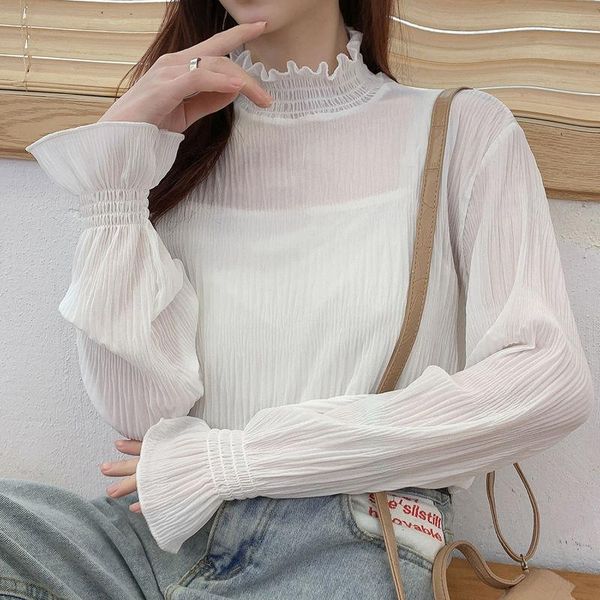 women's blouses & shirts half high collar lace bottomed shirt with style long sleeves women fashion solid color pullover vintage street, White
women's blouses & shirts half high collar lace bottomed shirt with style long sleeves women fashion solid color pullover vintage street, White