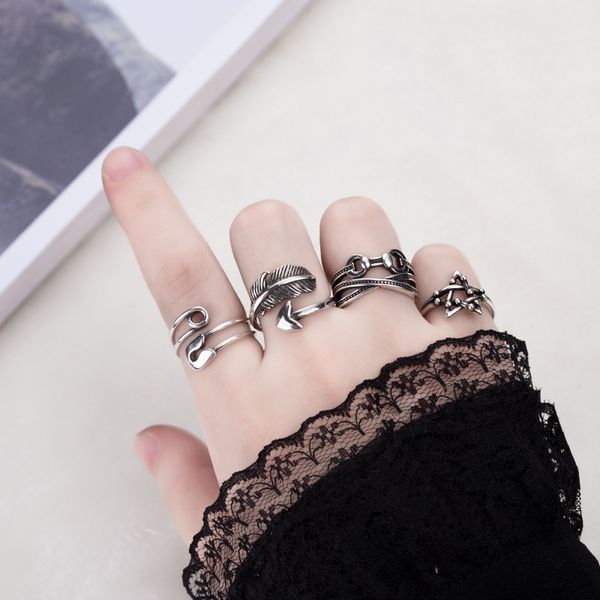 ring thai silver feather open women's hip hop disco six pointed star tail 
ring thai silver feather open women's hip hop disco six pointed star tail