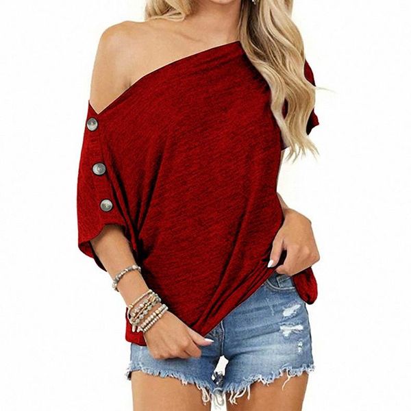 women's t-shirt women loose short sleeve off shouder vintage summer button slash neck tshirt casual female tee streetwear, White
women's t-shirt women loose short sleeve off shouder vintage summer button slash neck tshirt casual female tee streetwear, White