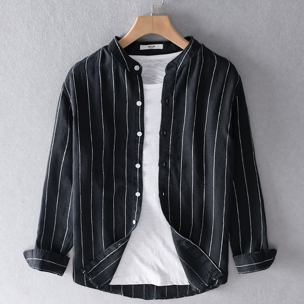 2021 spring new arrival long-sleeved stand collar linen shirts brand fashion black stripe shirt for men overhemd chemise 69ou, White
2021 spring new arrival long-sleeved stand collar linen shirts brand fashion black stripe shirt for men overhemd chemise 69ou, White