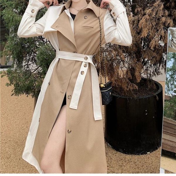 women's trench coats elegant femme patchwork windbreaker full sleeve buttons belted women long 2021 winter fashion outwear overcoat, Tan;black
women's trench coats elegant femme patchwork windbreaker full sleeve buttons belted women long 2021 winter fashion outwear overcoat, Tan;black