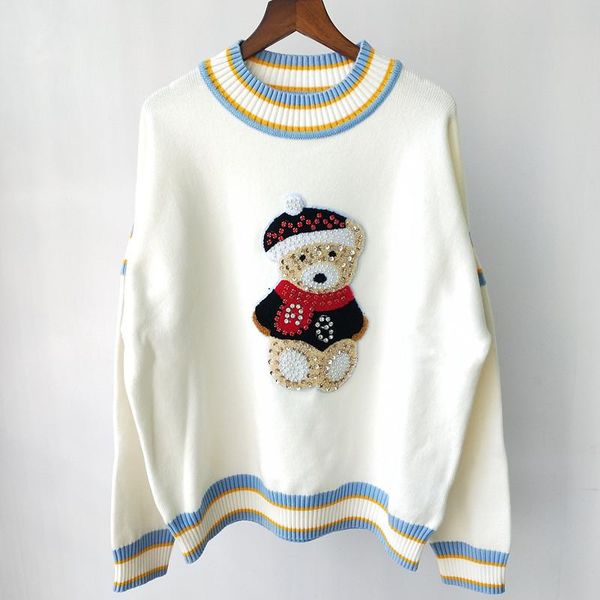 women's sweaters sweater women autumn and winter style beaded bear round neck casual knitted pullover xk15-24, White;black
women's sweaters sweater women autumn and winter style beaded bear round neck casual knitted pullover xk15-24, White;black