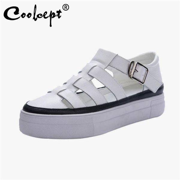 sandals coolcept women fashion real leather round toe platform shoes hollow out buckle strap casual outdoor ladies size 34-40, Black
sandals coolcept women fashion real leather round toe platform shoes hollow out buckle strap casual outdoor ladies size 34-40, Black