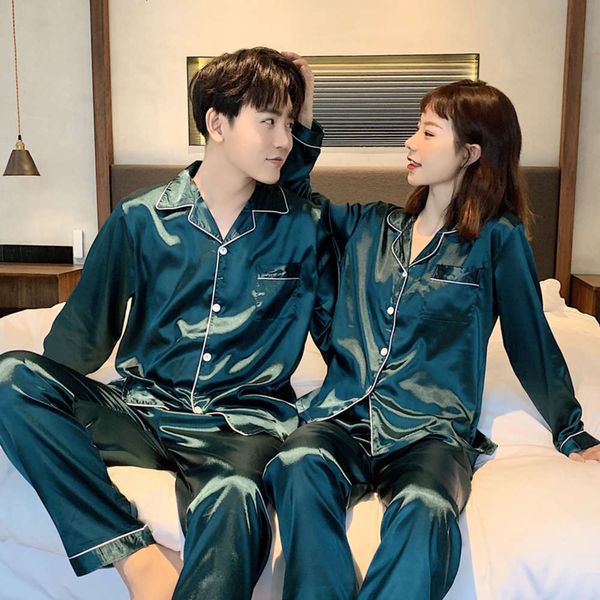 couple's spring and autumn ice silk long sleeve pajamas women's oversize 200 jin men's home wear summer thin, Black;brown
couple's spring and autumn ice silk long sleeve pajamas women's oversize 200 jin men's home wear summer thin, Black;brown