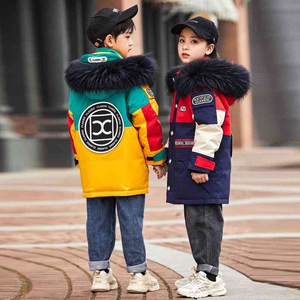 2021 new children's boys' medium long korean splicing girls' thickened down jacket, Black
2021 new children's boys' medium long korean splicing girls' thickened down jacket, Black