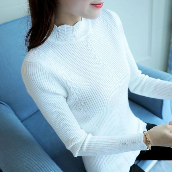 women's sweaters 2021 fashion and pullovers ruffled sleeve turtleneck solid slim elastic women sueter mujer sweater, White;black
women's sweaters 2021 fashion and pullovers ruffled sleeve turtleneck solid slim elastic women sueter mujer sweater, White;black