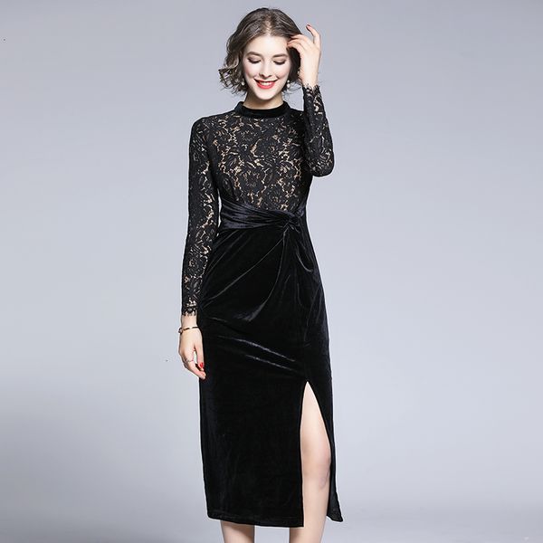 2021 new elegant lace patchwork veet autumn romantic high waist long sleeve hollow out solid split bodycon midi es qde8, Black;gray
2021 new elegant lace patchwork veet autumn romantic high waist long sleeve hollow out solid split bodycon midi es qde8, Black;gray