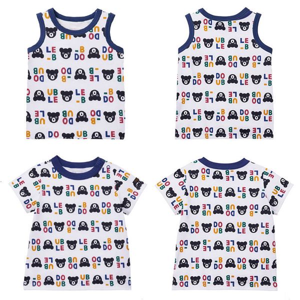 brand db and miki boys children's girls fashion black bear letter full print short sleeve t-shirt vest, Black;white