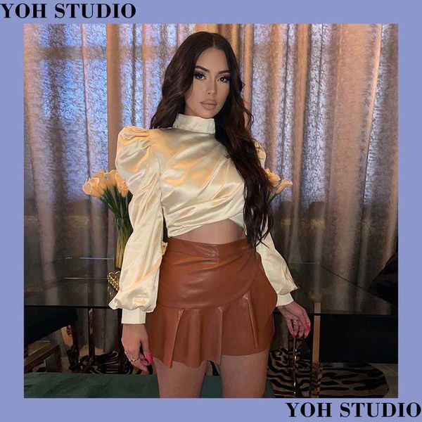 women's t-shirt autumn and winter design-sense standing-collar princess-sleeve silk-sense pure-color temperament slim long-sleeved, White
women's t-shirt autumn and winter design-sense standing-collar princess-sleeve silk-sense pure-color temperament slim long-sleeved, White