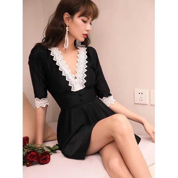 women one piece swimsuit solid push up skirt swimming bathing suit padded lace short sleeve swimdress slim black ladies swimwear
women one piece swimsuit solid push up skirt swimming bathing suit padded lace short sleeve swimdress slim black ladies swimwear
