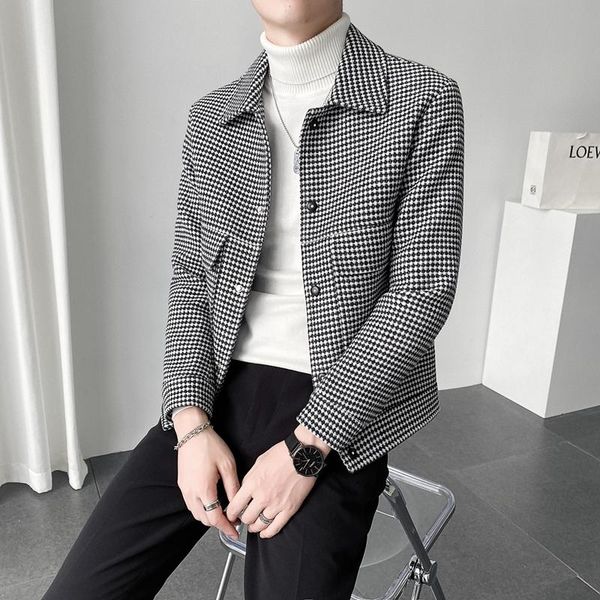 men's wool & blends 2022 autumn winter woolen plaid jacket fashion casual lapel slim-fitting trench coat outwear l08, Black
men's wool & blends 2022 autumn winter woolen plaid jacket fashion casual lapel slim-fitting trench coat outwear l08, Black