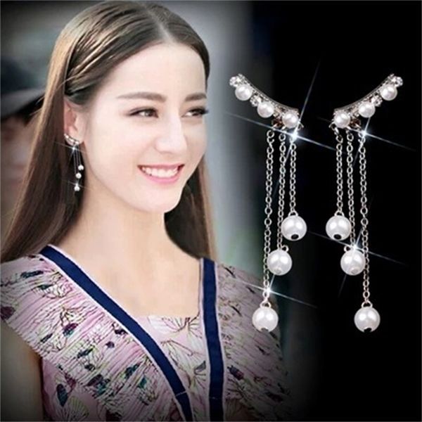 fashion star with women's tassel pearl earrings temperament simple long diamond earrings accessories, Silver
fashion star with women's tassel pearl earrings temperament simple long diamond earrings accessories, Silver