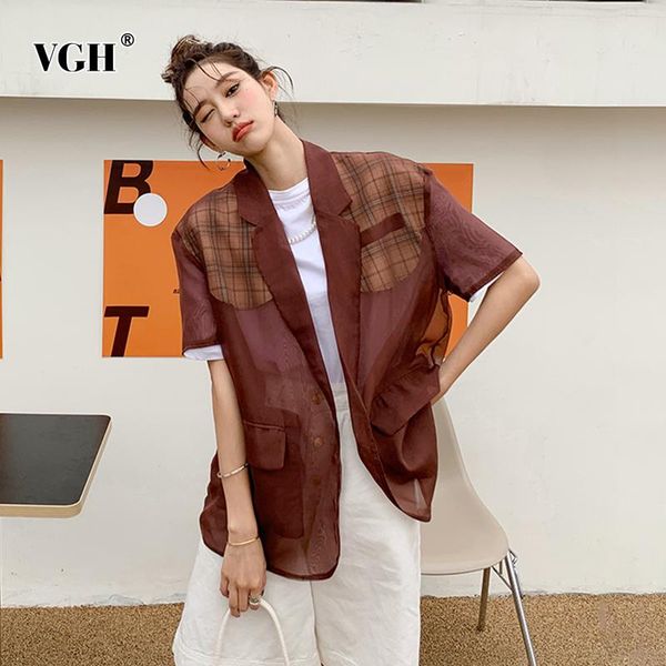 women's blouses & shirts vgh temperament plaid shirt for women notched short sleeve patchwork hit color loose females summer fashion 20, White
women's blouses & shirts vgh temperament plaid shirt for women notched short sleeve patchwork hit color loose females summer fashion 20, White