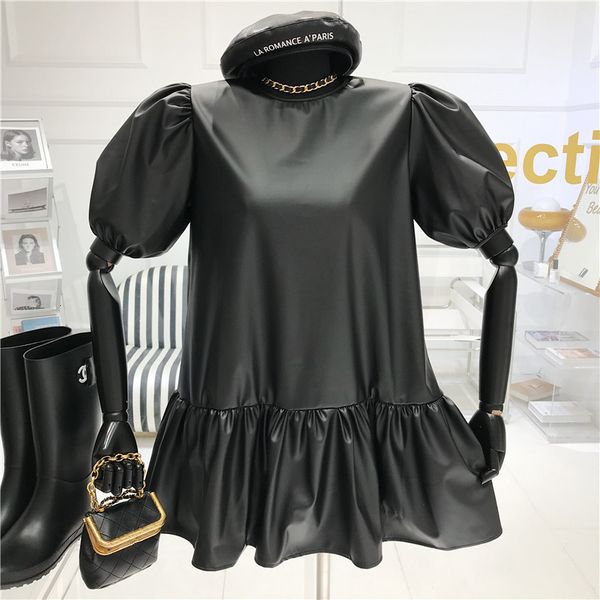 women's dress fashion temperament around the bubble neck plied leather design in short skirt erdb, Black;gray
women's dress fashion temperament around the bubble neck plied leather design in short skirt erdb, Black;gray