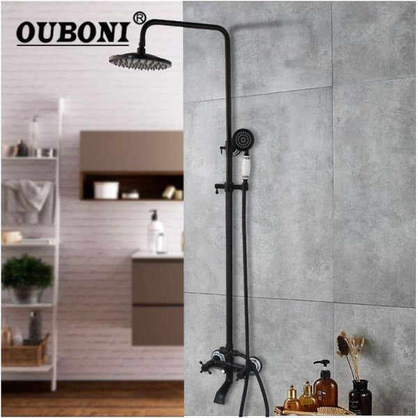8 inch wall mount black rainfall round shower head faucet 3 functions dual handles bathroom bathtub shower faucet set mixer tap
8 inch wall mount black rainfall round shower head faucet 3 functions dual handles bathroom bathtub shower faucet set mixer tap