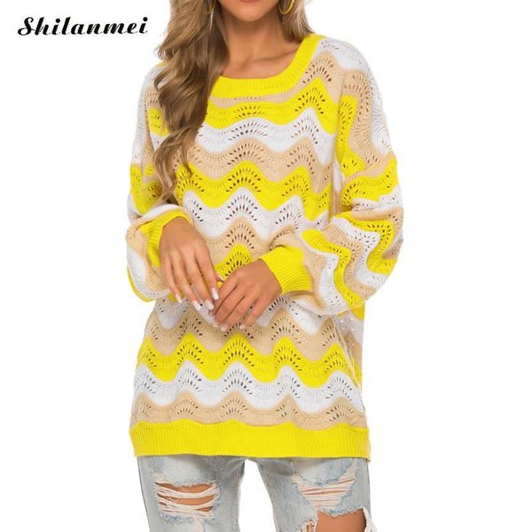 women's sweaters knitted pullover loose hollow causal jumpers winter pull femme yellow wave striped for women 2021 autumn fashion, White;black
women's sweaters knitted pullover loose hollow causal jumpers winter pull femme yellow wave striped for women 2021 autumn fashion, White;black