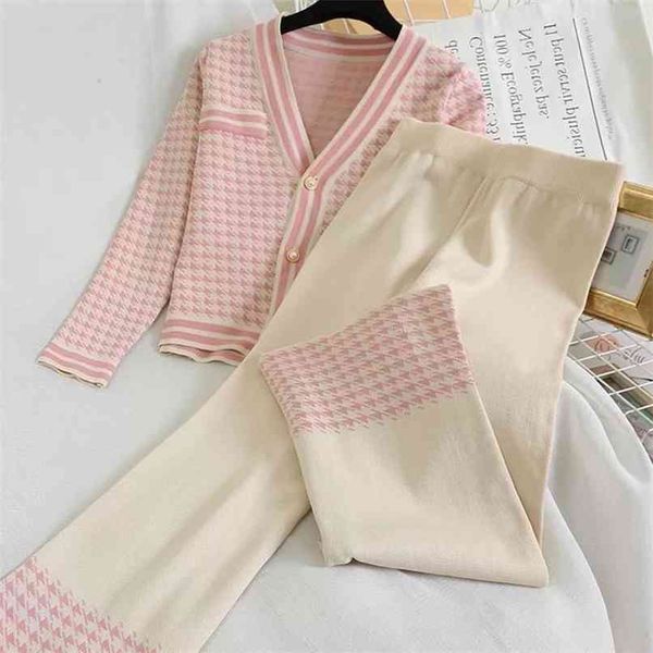 women knit houndstooth cardigan long sleeve sweater + wide leg pants sets elegant v-neck knitwear trousers 2 piece outfits 210925, White
women knit houndstooth cardigan long sleeve sweater + wide leg pants sets elegant v-neck knitwear trousers 2 piece outfits 210925, White