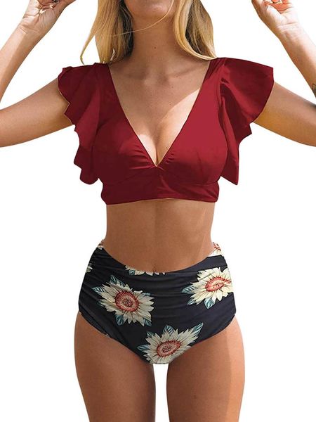 women's swimwear v-neck ruffled bikini ladies swimming swimsuit leopard print high waist 2-piece sports tube set, White;black
women's swimwear v-neck ruffled bikini ladies swimming swimsuit leopard print high waist 2-piece sports tube set, White;black