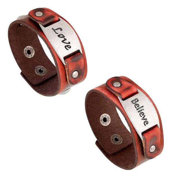 tennis retro red brown genuine leather cuff bracelets believe/love metal charm bangles couple casual wristbands jewelry, Golden;silver
tennis retro red brown genuine leather cuff bracelets believe/love metal charm bangles couple casual wristbands jewelry, Golden;silver