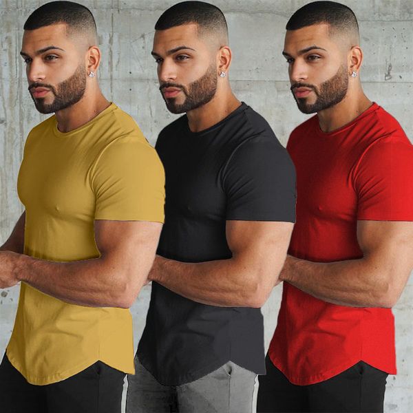 

Extended Mens T Shirt Brand Summer Fashion Men's Street StyleT-Shirt clothing Curved Hem Long line Tops Tees Hip Hop Urban Blank Basic t Shirts TX135, Yellow