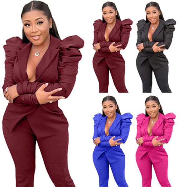 womens blazers 2pcs sets clothing fashion trend puff sleeve lapel cardigan button pants suits female winter new casual slim coats suit, White;black
womens blazers 2pcs sets clothing fashion trend puff sleeve lapel cardigan button pants suits female winter new casual slim coats suit, White;black