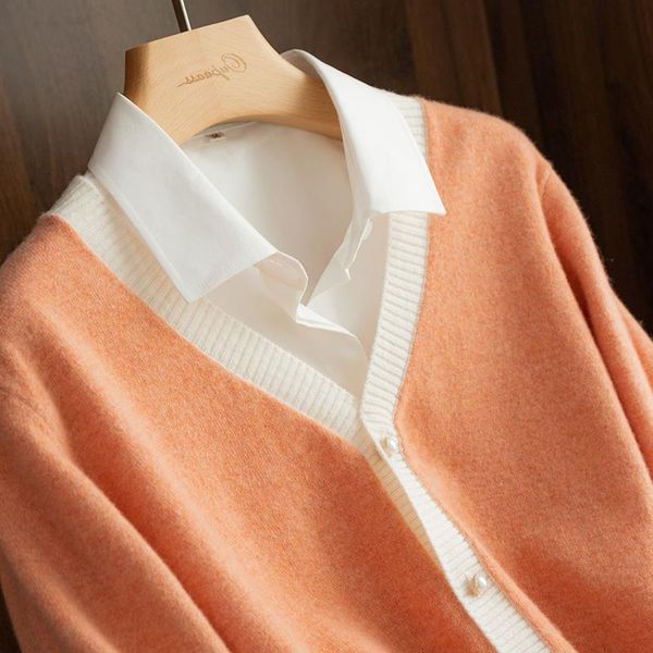 women's knits & tees 2021 french autumn and winter cardigan women 's v-neck knitted jacket loose color matching outerwear home, White
women's knits & tees 2021 french autumn and winter cardigan women 's v-neck knitted jacket loose color matching outerwear home, White