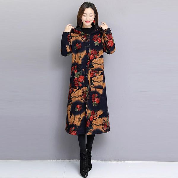 women's trench coats winter vintage ethnic style trend printing long hooded cotton coat lady plus velvet thickening fashion 2xl s95, Tan;black
women's trench coats winter vintage ethnic style trend printing long hooded cotton coat lady plus velvet thickening fashion 2xl s95, Tan;black