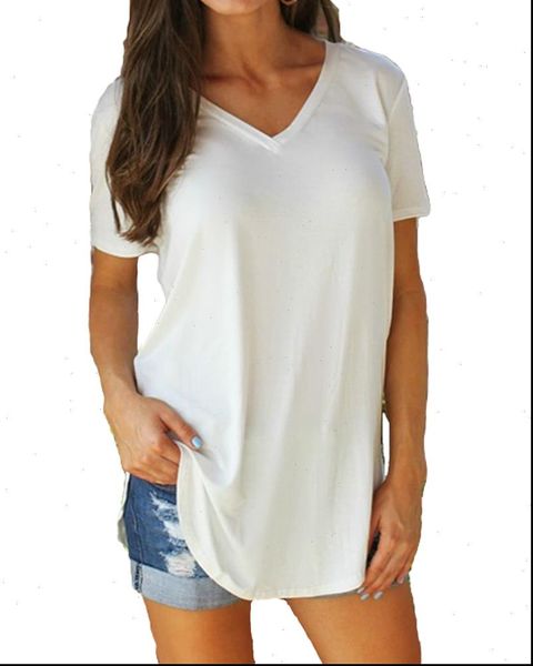 summer shirt large sizes women shirt solid v neck short sleeve rounded hem long casual female tunic, White
summer shirt large sizes women shirt solid v neck short sleeve rounded hem long casual female tunic, White