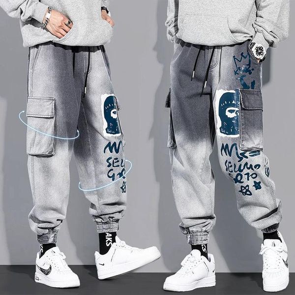 men's jeans autumn and winter fashion casual loose foot trousers korean printed wash process on both sides of the pocket, Blue
men's jeans autumn and winter fashion casual loose foot trousers korean printed wash process on both sides of the pocket, Blue