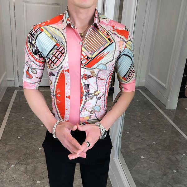 men's casual shirts social british style business printed shirt men slim fit summer half sleeve designer club camisa masculina, White;black
men's casual shirts social british style business printed shirt men slim fit summer half sleeve designer club camisa masculina, White;black