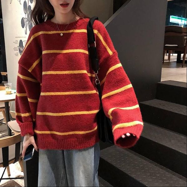 red striped women ulzzang vintage loose sweater female korean oversized harajuku clothing casual high street sweater streetwear, White;black
red striped women ulzzang vintage loose sweater female korean oversized harajuku clothing casual high street sweater streetwear, White;black