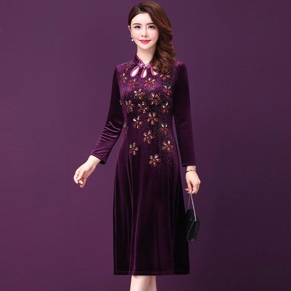 casual dresses 2021 autumn vintage chinese women diamonds long sleeve purple velvet dress , womens spring fall slim 4xl 5xl velour, Black;gray
casual dresses 2021 autumn vintage chinese women diamonds long sleeve purple velvet dress , womens spring fall slim 4xl 5xl velour, Black;gray