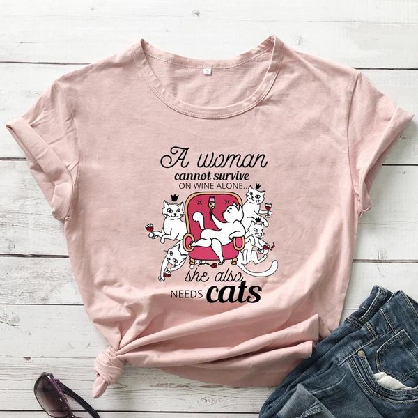 women's t-shirt colored a woman cannot survive on wine alone she also needs cat cute lover gift tshirt funny women drinking, White
women's t-shirt colored a woman cannot survive on wine alone she also needs cat cute lover gift tshirt funny women drinking, White
