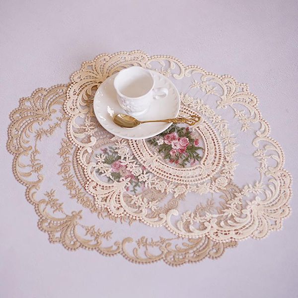mats & pads 1pcs anti-scald lace fabric embroidery craft for dining table 2color placemat european style insulation plate mat
mats & pads 1pcs anti-scald lace fabric embroidery craft for dining table 2color placemat european style insulation plate mat