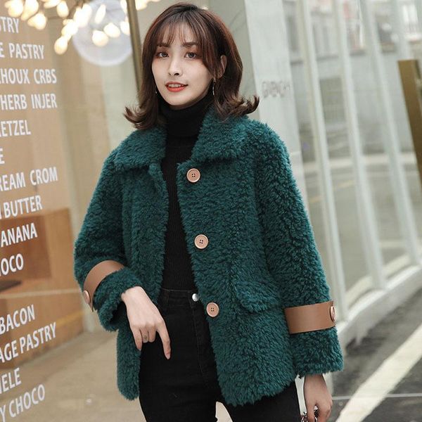 women's fur & faux 2021 winter korean sheep shearling coat wool double faced short real lapel single breasted jacket women outerwear, Black
women's fur & faux 2021 winter korean sheep shearling coat wool double faced short real lapel single breasted jacket women outerwear, Black