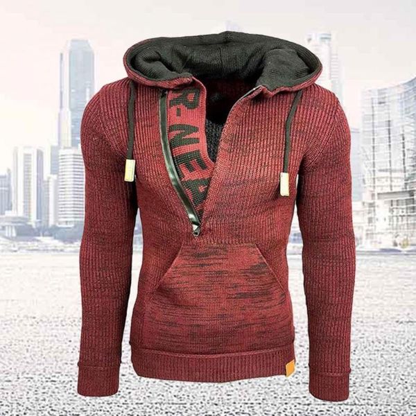 men's sweaters hoodie sweater jacket men half zipper contrast colors knitted warm drawstring winter hoodies, White;black
men's sweaters hoodie sweater jacket men half zipper contrast colors knitted warm drawstring winter hoodies, White;black