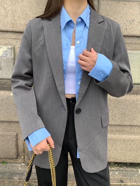 2021 spring female elegante casual notched collar long-sleeved single button loose gray minimalist blazer coat 16w477, Black;brown
2021 spring female elegante casual notched collar long-sleeved single button loose gray minimalist blazer coat 16w477, Black;brown