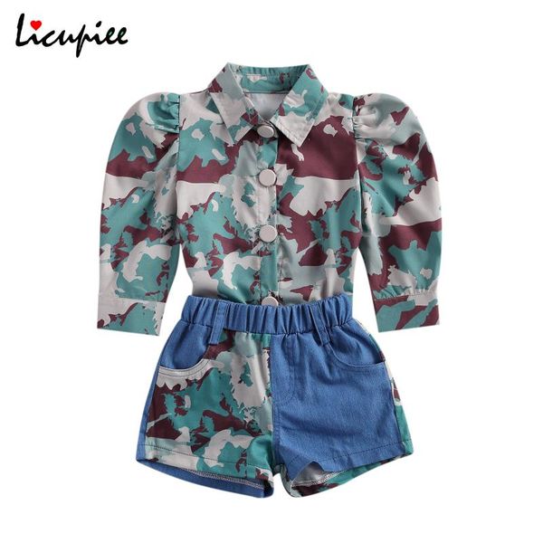 1-6 years fashion baby girls camouflage clothes set long puff sleeve lapel neck + elastic waist denim shorts, White
1-6 years fashion baby girls camouflage clothes set long puff sleeve lapel neck + elastic waist denim shorts, White