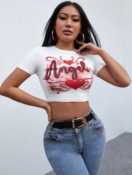 letter and heart print crop tee j3qy#, White
letter and heart print crop tee j3qy#, White