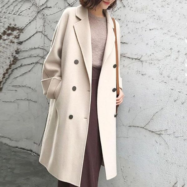 women's wool & blends women woolen long coat windproof 2021 autumn winter outerwear korean female warm loose lapel collar overcoat, Black
women's wool & blends women woolen long coat windproof 2021 autumn winter outerwear korean female warm loose lapel collar overcoat, Black