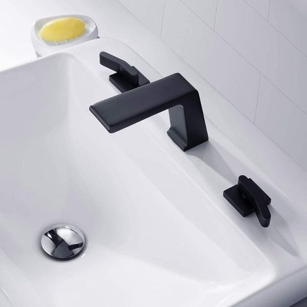 waterfall widespread bathroom sink faucet three holes two handle cold water basin mixer faucet tap matte black
waterfall widespread bathroom sink faucet three holes two handle cold water basin mixer faucet tap matte black