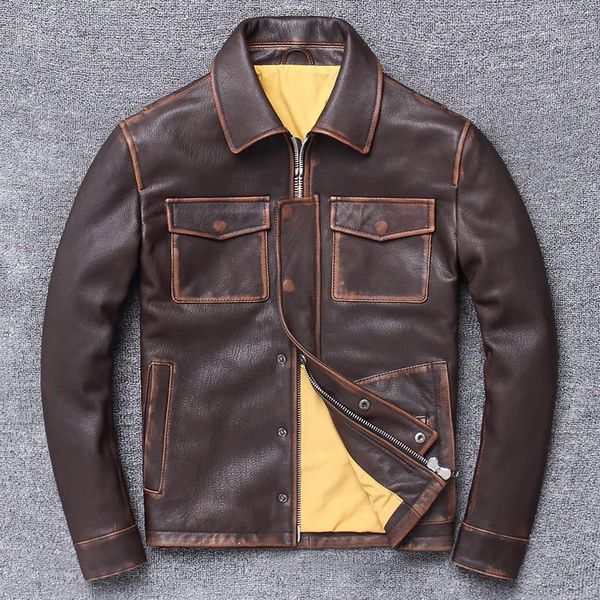 men's leather & faux vintage genuine jacket men slim real natural retro cow biker motorcycle cowhide brown black coat
men's leather & faux vintage genuine jacket men slim real natural retro cow biker motorcycle cowhide brown black coat