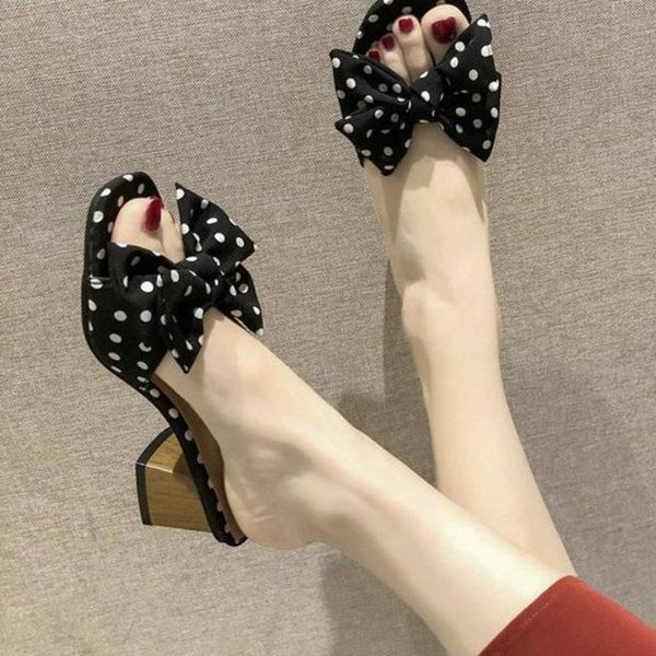 slippers sweet high heels women polka dot bow slides 2021 casual square outddor sandal female ladies outside wave point, Black
slippers sweet high heels women polka dot bow slides 2021 casual square outddor sandal female ladies outside wave point, Black